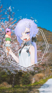 Cute Anime Girl with Ice Cream Spring Sakura Background Wallpaper