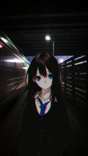 Anime Girl at Train Station Glitch Art Aesthetic Wallpaper for Mobile