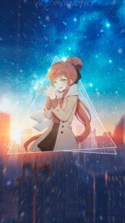 Anime Girl in Winter City Aesthetic Wallpaper for Mobile Phone