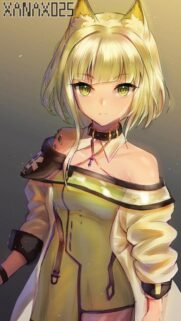Anime Cat Girl with Blonde Hair and Green Eyes Digital Illustration Wallpaper