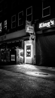 Black and White Night Street ATM Moody Cityscape Wallpaper