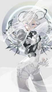 Ethereal Anime Girl with Silver Hair and Flowing Wings Mobile Wallpaper