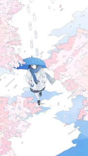 Anime Girl Walking Under Cherry Blossoms Aesthetic Mobile Wallpaper