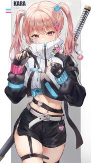 Cute Anime Girl Kara with Pink Hair and Samurai Sword Mobile Wallpaper