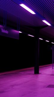 Neon Purple Subway Station Platform Aesthetic Wallpaper for Mobile