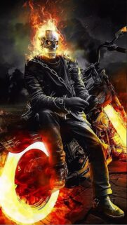 Ghost Rider Flaming Skull on Chopper Motorcycle High Resolution Wallpaper