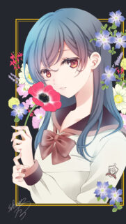 Beautiful Anime Girl Holding Red Flower Aesthetic Wallpaper for Mobile