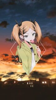 Cute Anime Girl With Lollipop Aesthetic Sunset Wallpaper for Mobile