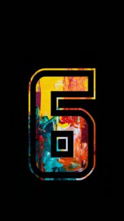 Abstract Number 6 Wallpaper with Colorful Paint Texture and Black Background