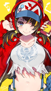 Cute Anime Girl with Red Jacket and Headphones Mobile Wallpaper