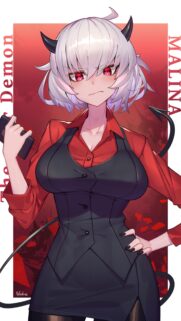 Helltaker Malina The Sour Demon Anime Girl Red Background Wallpaper