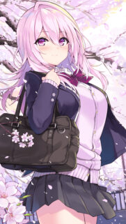 Beautiful Anime Girl With Pink Hair Under Cherry Blossoms Mobile Wallpaper