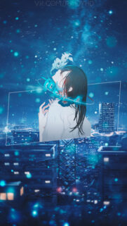 Melancholic Anime Girl with Blue Flowers Aesthetic Wallpaper 4K