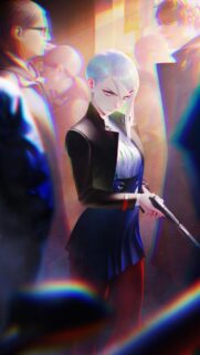 Stunning Anime Girl with Gun and Chromatic Aberration Effect Mobile Wallpaper