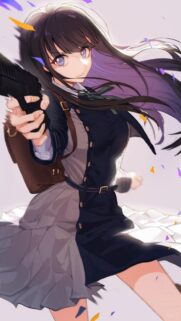 Anime Schoolgirl Agent Holding Pistol Wallpaper for Mobile