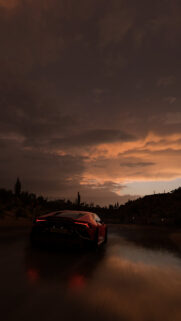 Red Lamborghini Huracan Driving Through Desert Sunset High Resolution Mobile Wallpaper