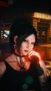 Cyberpunk Girl with Glowing Hand and Cross Earrings Mobile Wallpaper