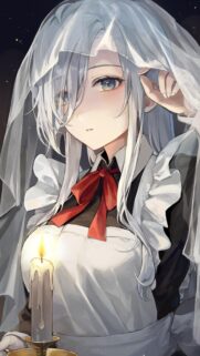 Beautiful Anime Maid with Candlelight and Veil Mobile Wallpaper