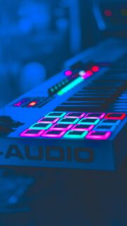 Neon MIDI Controller Music Production Studio Aesthetic Mobile Wallpaper