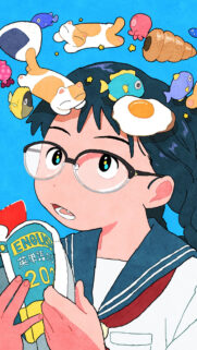 Cute Anime Girl Studying with Floating Objects Aesthetic Mobile Wallpaper