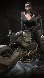 Catwoman Riding Dark Futuristic Motorcycle High Quality Mobile Wallpaper