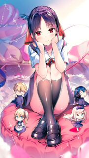 Kaguya Shinomiya Anime Wallpaper with Chibi Friends High Definition Mobile Background
