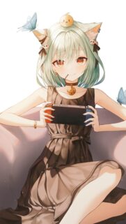 Cute Anime Cat Girl Playing Handheld Game High Quality Mobile Wallpaper