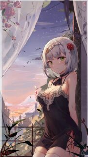 Anime Girl Standing by Balcony at Sunset Art Wallpaper for Mobile