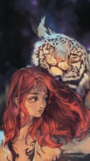 Stunning Anime Girl with White Tiger Spirit Animal Aesthetic Phone Wallpaper