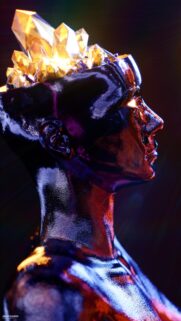 Surreal Human Head with Glowing Crystals 3D Art Wallpaper