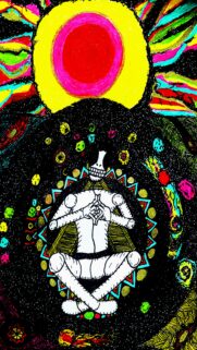 Psychedelic Meditating Skeleton Cosmic Wallpaper for Mobile Screens