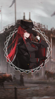 Anime Girl in Military Uniform with Red Hair and Glowing Eyes Wallpaper