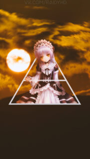 Anime Girl in Gothic Lolita Dress with Sunset Background Mobile Wallpaper
