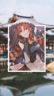 Beautiful Anime Girl With Braided Red Hair at Traditional Japanese Temple Wallpaper