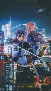 Sword Art Online Kirito and Asuna City Night Wallpaper for Mobile