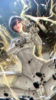 Stunning Sci-Fi Anime Girl Warrior with Robotic Gauntlets Wallpaper
