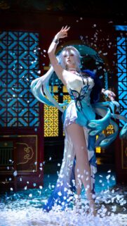 Ethereal Silver Haired Goddess in Traditional Fantasy Dress Wallpaper
