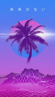 Retro Vaporwave Palm Tree Sunset Aesthetic Mobile Wallpaper