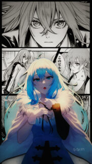 Stunning Anime Aesthetic Collage Wallpaper Featuring Blue Haired Girl and Manga Panels