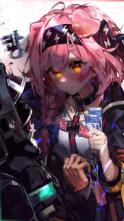 Anime Girl with Pink Hair and Tactical Gear Aesthetic Wallpaper 4K