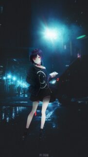 Anime Girl in Cyberpunk City Night Scene Mobile Wallpaper