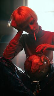 Melancholy Aesthetic Girl with Globe Cigarette High Quality Wallpaper
