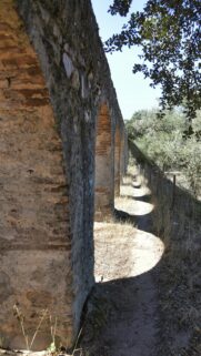 Ancient Stone Aqueduct Ruins Under Sunny Blue Sky Phone Wallpaper