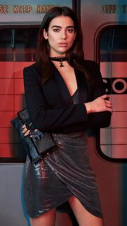 Dua Lipa Stylish Portrait in Black Blazer and Sequin Skirt Mobile Wallpaper