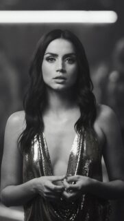 Stunning Ana de Armas Black and White Cinematic Portrait Wallpaper for Mobile