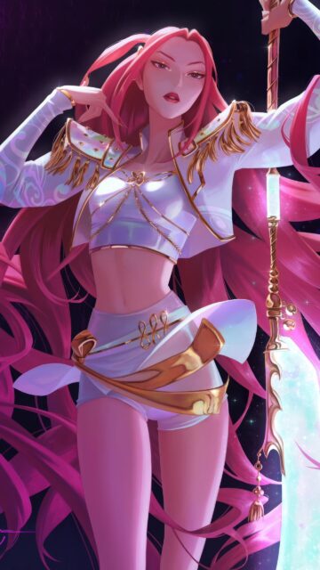 Stunning Pink Hair Warrior Princess Digital Art Wallpaper for Mobile