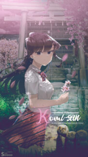Beautiful Komi San Anime Girl Cherry Blossom Shrine Wallpaper for Mobile