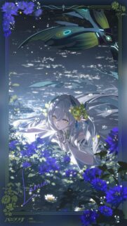 Ethereal Lamia Anime Girl in Floral Moonlight Field Wallpaper for Mobile