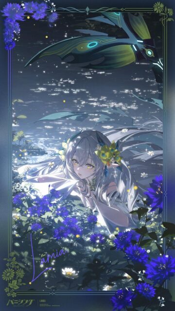 Ethereal Lamia Anime Girl in Floral Moonlight Field Wallpaper for Mobile