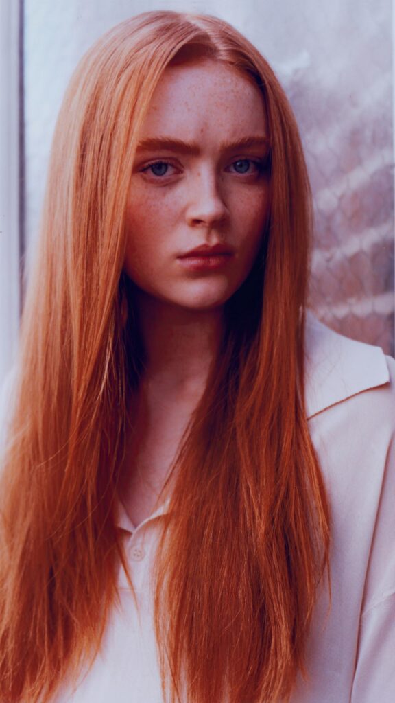Sadie Sink Portrait Aesthetic Ginger Hair Wallpaper for Mobile